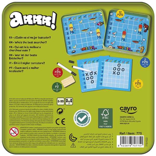 Cayro - Jeu de stratégie Barcos Arrr en bois dans boîte métal, 8 pièces, 2 joueurs, dimensions 19 x 19 x 3,5 cm Cayro - Jeu de stratégie Barcos Arrr en bois dans boîte métal, 8 pièces, 2 joueurs, dimensions 19 x 19 x 3,5 cm