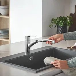 Grohe QUICKFIX Start Robinet de cuisine avec douchette extractible, inverseur 2 jets et rotation 90°, référence 30531001