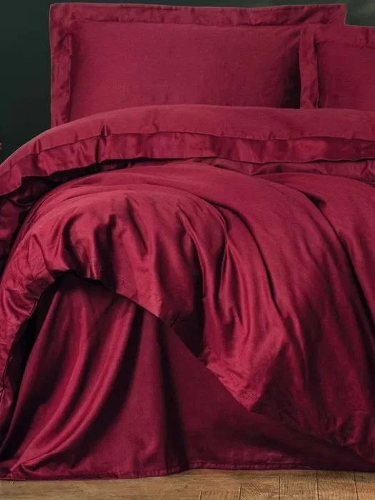 Ranforce Parure de lit 1 housse de couette 140 x 200 cm + 1 taie d'oreiller 60 x 60 cm - Satin Rouge bordeaux