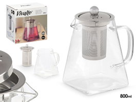 Vivalto Tetera avec Filtre en Acier 800 ml Verre Transparent Métal 15x15x10 cm (Set de 12)