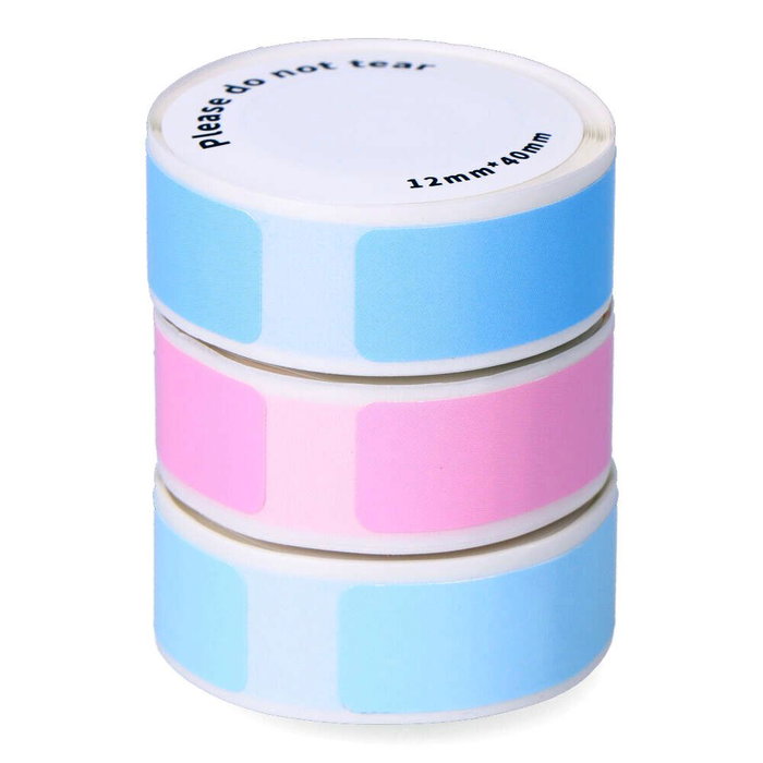 Edm 07796 Lot de 3 rouleaux d'étiquettes thermiques colorées 12x40 mm bleu clair, bleu foncé, rose 125 étiquettes/rouleau