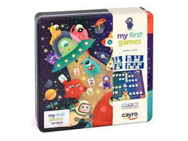 Cayro Jeu de société Mon premier Rummikub - Version voyage en boîte métallique avec tapis de jeu lavable 32x42 cm - Multilingue