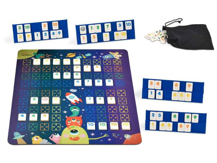 Cayro Jeu de société Mon premier Rummikub - Version voyage en boîte métallique avec tapis de jeu lavable 32x42 cm - Multilingue