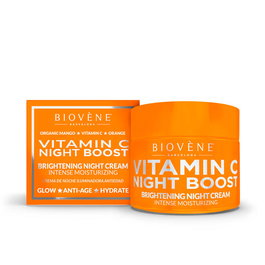 Biovène Crème de Nuit Vitamin C Night Boost - Éclaircissante et Intensément Hydratante, Anti-Âge, 50 ml - Vegan, Cruelty Free, Tous Types de Peau