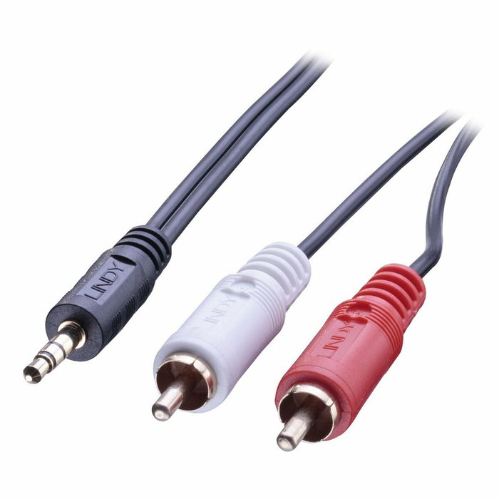 Lindy Câble audio Premium 2 x RCA (Cinch) mâle vers jack 3,5mm mâle, 2m