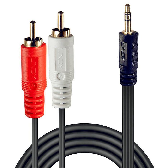 Lindy Câble Audio 2x RCA mâle vers Jack 3,5mm mâle (stéréo) - Noir - 2 mètres - Contacts dorés - Qualité Premium