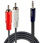 Lindy Câble Audio 2x RCA mâle vers Jack 3,5mm mâle (stéréo) - Noir - 2 mètres - Contacts dorés - Qualité Premium
