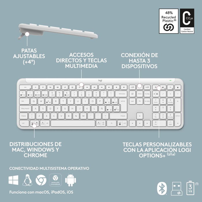 Logitech MK950 Combo Clavier et Souris Sans Fil Bluetooth Blanc - Signature Slim K950 + M750