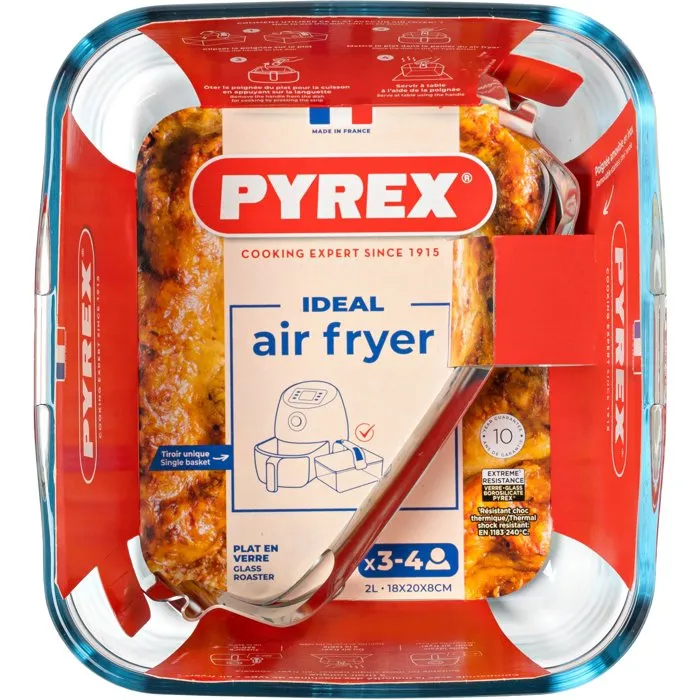 Pyrex Plat cuisson carré avec anse 2,1 L en verre