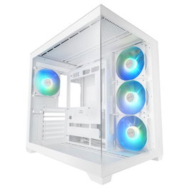 Mars Gaming MCV5W Boîtier PC Midi Tower ATX Blanc, Panneaux en Vitre Trempée, USB-C, 4 Ventilateurs ARGB