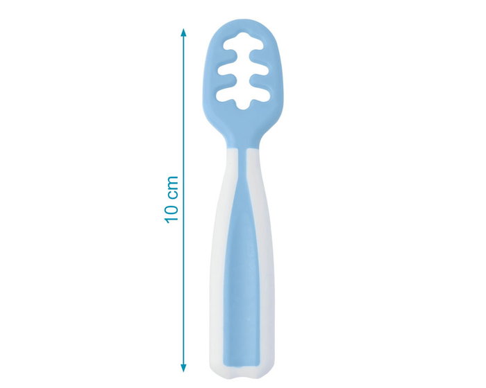 KioKids Set de 2 Precucharas d'Entraînement Bleues pour Bébé +6 Mois - Cuillère de Sevrage, Aide à l'Alimentation Autonome, Mordedor pour Poussée Dentaire