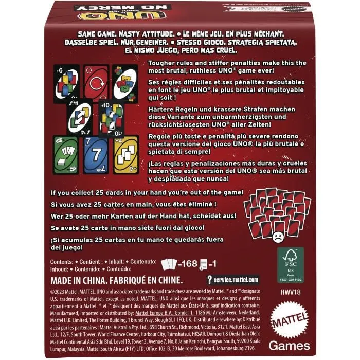 Mattel Games - UNO No Mercy - Jeu de cartes édition spéciale avec nouvelles règles, pour 2 joueurs ou plus, à partir de 7 ans Mattel Games - UNO No Mercy - Jeu de cartes édition spéciale avec nouvelles règles, pour 2 joueurs ou plus, à partir de 7 ans