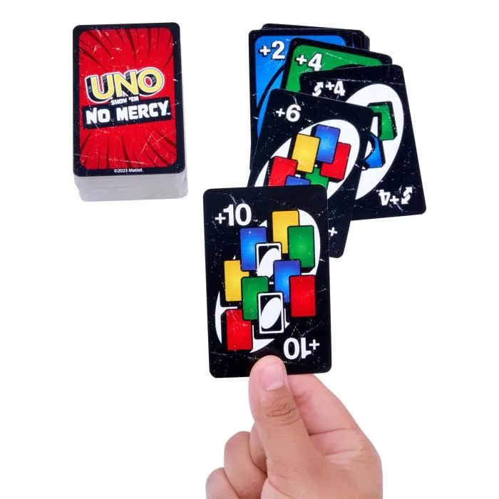 Mattel Games - UNO No Mercy - Jeu de cartes édition spéciale avec nouvelles règles, pour 2 joueurs ou plus, à partir de 7 ans Mattel Games - UNO No Mercy - Jeu de cartes édition spéciale avec nouvelles règles, pour 2 joueurs ou plus, à partir de 7 ans