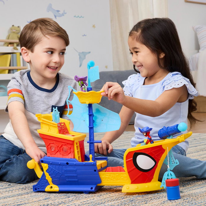 Hasbro Marvel Spidey and His Amazing Friends - Set de Jeu Barco Pirata avec Figurines Articulées et Accessoires - 43,1 cm - À partir de 3 Ans