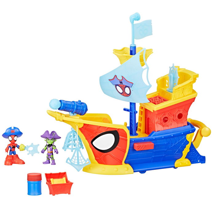 Hasbro Marvel Spidey and His Amazing Friends - Set de Jeu Barco Pirata avec Figurines Articulées et Accessoires - 43,1 cm - À partir de 3 Ans