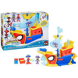 Hasbro Marvel Spidey and His Amazing Friends - Set de Jeu Barco Pirata avec Figurines Articulées et Accessoires - 43,1 cm - À partir de 3 Ans