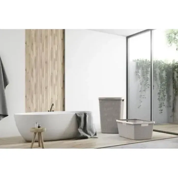 Curver Coffre à linge en jute de 58 litres couleur beige, rangement pratique pour buanderie