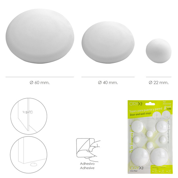 ORYX Lot de 8 topes adhésifs en plastique (2 x 60 mm, 2 x 40 mm, 4 x 22 mm)