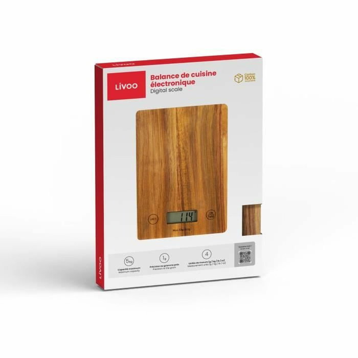 Livoo DOM492 Balance de cuisine électronique avec plateau en acacia Livoo DOM492 Balance de cuisine électronique avec plateau en acacia