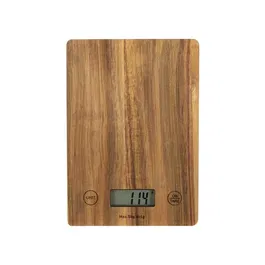 Livoo DOM492 Balance de cuisine électronique en bois d'acacia, plateau en acacia, capacité max 5 kg, 4 unités de mesure, écran LCD