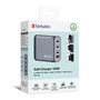 Verbatim GNC-100 Chargeur mural GaN 100W avec 2 ports USB-C PD 100W, 1 port USB-C PD 65W et 1 port USB-A QC 3.0 (fiches EU/UK/US)