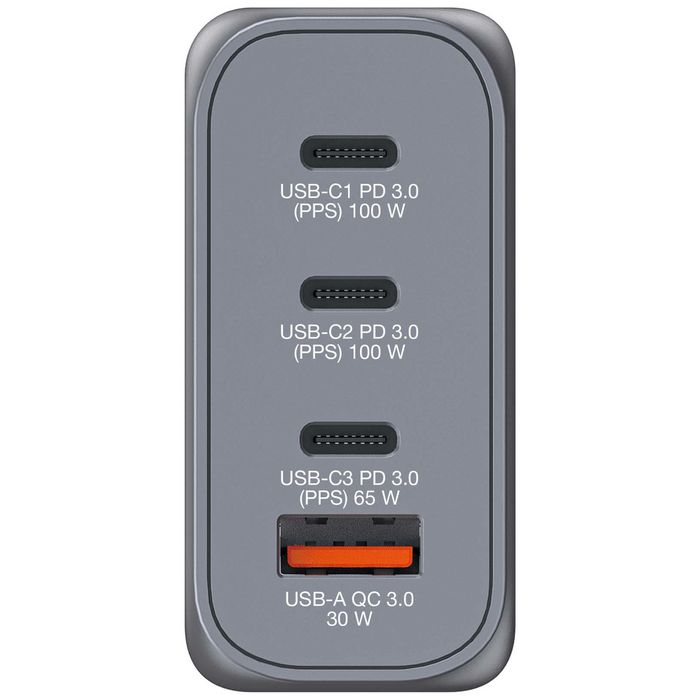 Verbatim GNC-100 Chargeur mural GaN 100W avec 2 ports USB-C PD 100W, 1 port USB-C PD 65W et 1 port USB-A QC 3.0 (fiches EU/UK/US)