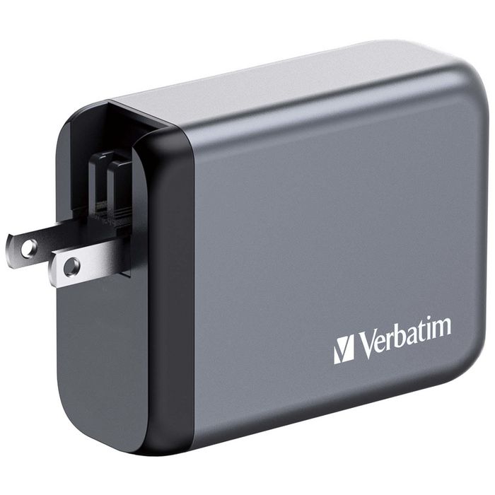 Verbatim GNC-100 Chargeur mural GaN 100W avec 2 ports USB-C PD 100W, 1 port USB-C PD 65W et 1 port USB-A QC 3.0 (fiches EU/UK/US)