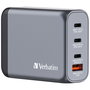 Verbatim GNC-100 Chargeur mural GaN 100W avec 2 ports USB-C PD 100W, 1 port USB-C PD 65W et 1 port USB-A QC 3.0 (fiches EU/UK/US)