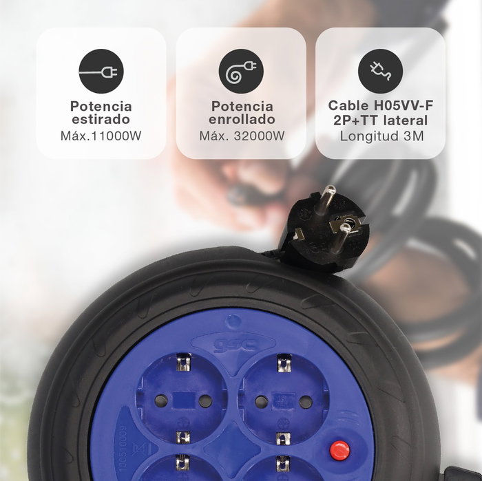 GSC Evolution Enrouleur de câbles 4 prises 3m 3x1.5mm²