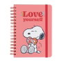 ERIK - Carnet A5 Love Yourself Snoopy - 90 pages - Couverture rigide avec reliure Wire-O, élastique de fermeture et pochette intérieure