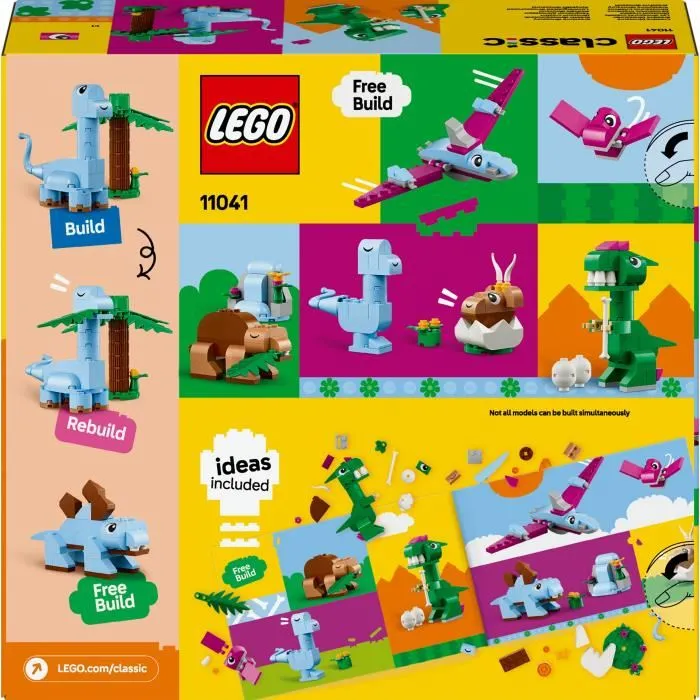 Lego 11041 Classic Les dinosaures créatifs - Jeu de construction avec 450 pièces, T-rex et Ptérosaure, pour enfants 5 ans et plus