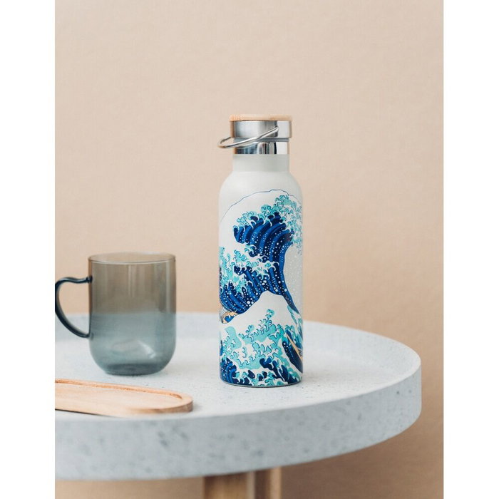 ERIK Gourde Isotherme en Acier Inoxidable 500 ml - Design La Grande Vague de Kanagawa d'Hokusai avec Bouchon Étanche
