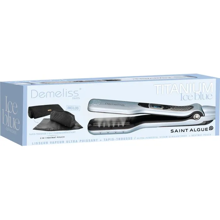 Saint Algue Demeliss Titanium Ice Blue 26 Lisseur vapeur avec fonction vapeur et trousse Saint Algue Demeliss Titanium Ice Blue 26 Lisseur vapeur avec fonction vapeur et trousse