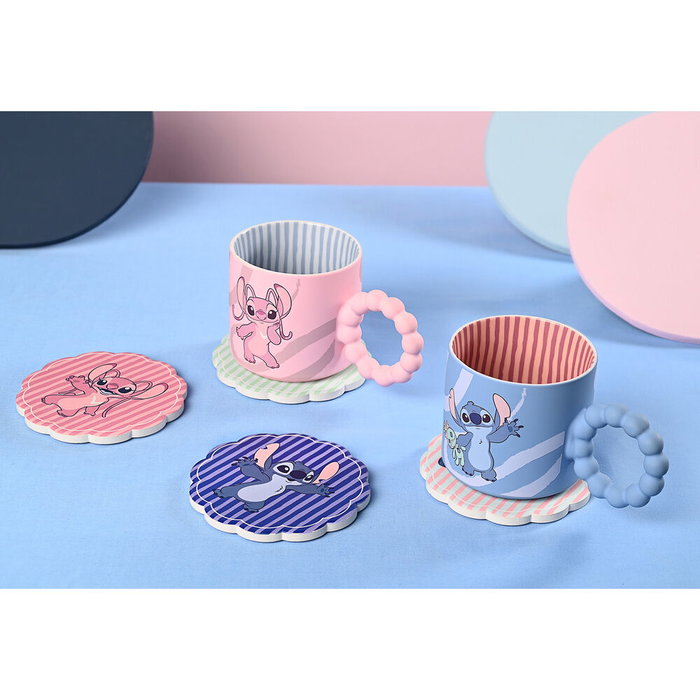 WIDDOP & CO Set de 4 dessous de verre en céramique Stitch Disney - Design coloré avec Stitch et ses amis