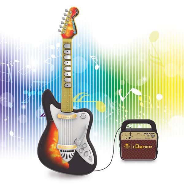 iDance - Guitare électrique jouet pour enfants à partir de 8 ans avec batterie incluse, câble de charge USB, sangle et instructions multilingues - Noir