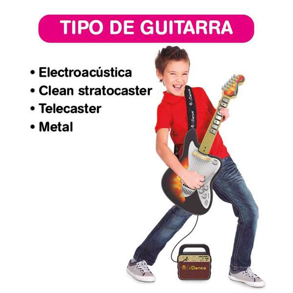 iDance - Guitare électrique jouet pour enfants à partir de 8 ans avec batterie incluse, câble de charge USB, sangle et instructions multilingues - Noir