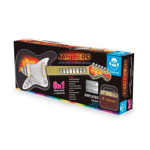 iDance - Guitare électrique jouet pour enfants à partir de 8 ans avec batterie incluse, câble de charge USB, sangle et instructions multilingues - Noir