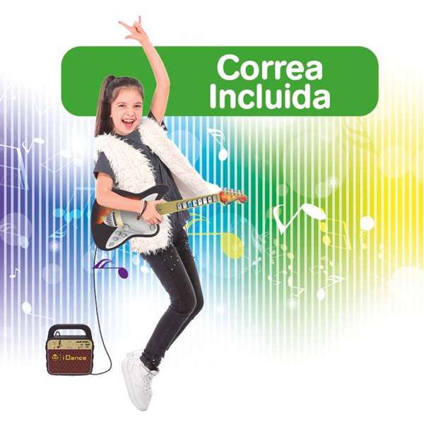 iDance - Guitare électrique jouet pour enfants à partir de 8 ans avec batterie incluse, câble de charge USB, sangle et instructions multilingues - Noir