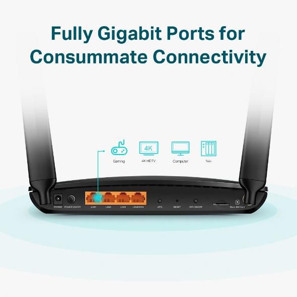 TP-Link Archer MR600 Routeur 4G+ Cat6 AC1200 Wi-Fi Dual Bande Gigabit - Débit jusqu'à 300 Mbps, Ports Gigabit, Antennes LTE Externes