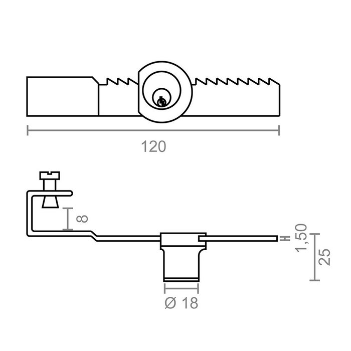 Edm Serrure pour vitrine modèle CM08 en zamak, chrome brillant, 120 x 26 x 25 mm