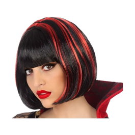 BigBuy Carnival Perruque Courte Noire avec Mèches Rouges pour Vampire