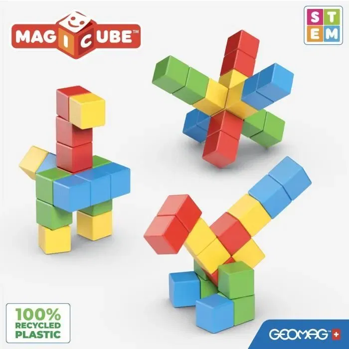 Geomag - Jeu de construction Magicube Creative Set - 16 cubes magnétiques colorés en plastique recyclé - Jouet éducatif et écologique pour enfants de 1 à 5 ans