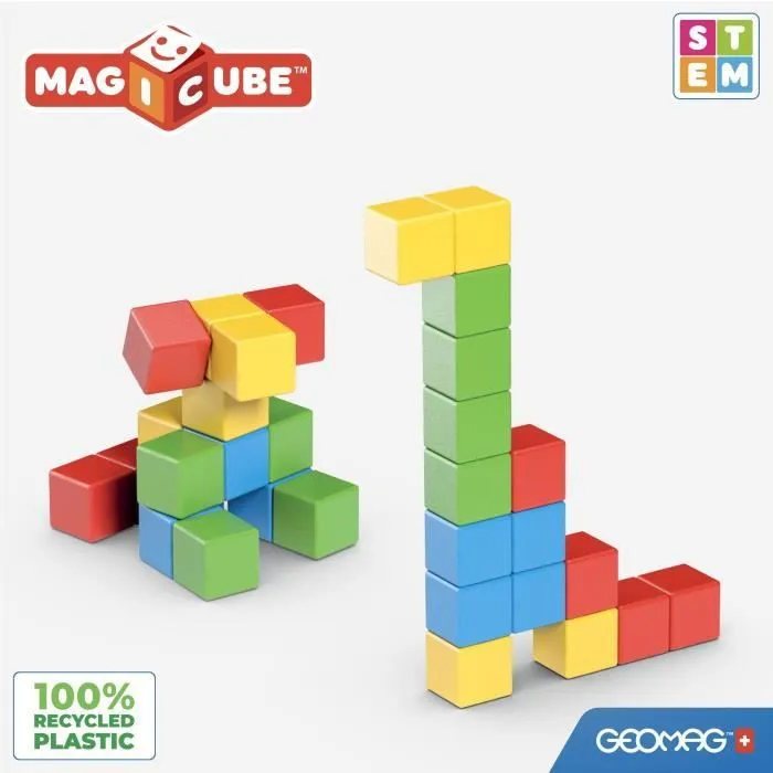 Geomag - Jeu de construction Magicube Creative Set - 16 cubes magnétiques colorés en plastique recyclé - Jouet éducatif et écologique pour enfants de 1 à 5 ans