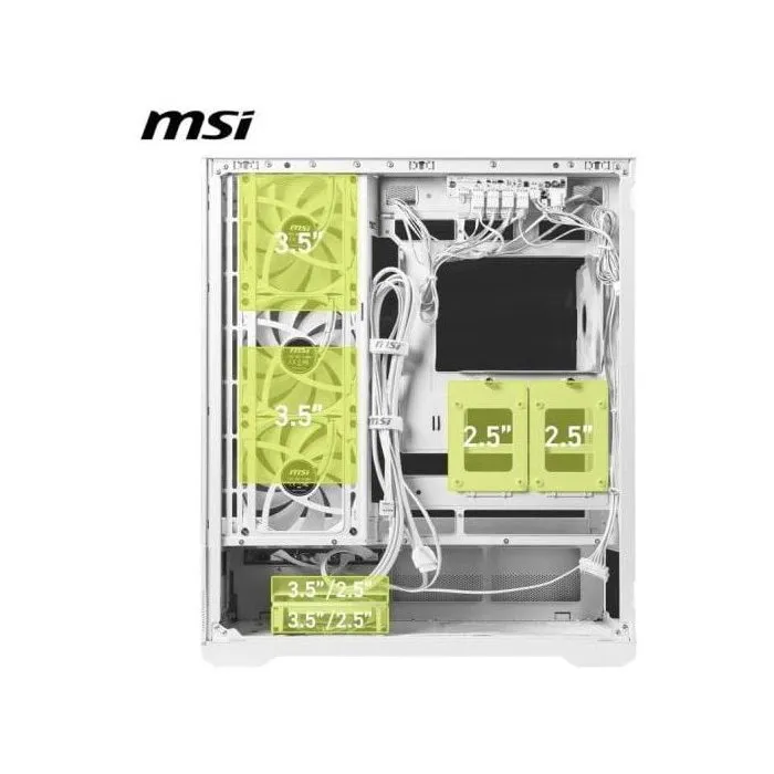 MSI MAG Pano 110R PZ - Boîtier PC ATX Moyen Tour Blanc avec vue panoramique à 270°, verre trempé et ventilation optimisée