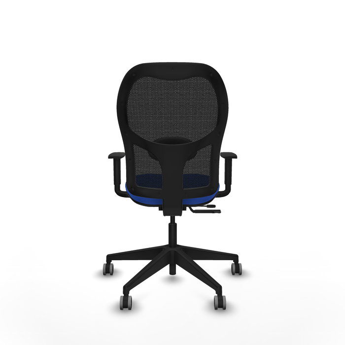 Chaise Alocén Synchrone/Traslack tissu Bleu Maille Noir Base pyramidale noire Accoudoir 1D Sans appui-tête Roulettes 65mm pour moquette