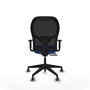 Chaise Alocén Synchrone/Traslack tissu Bleu Maille Noir Base pyramidale noire Accoudoir 1D Sans appui-tête Roulettes 65mm pour moquette
