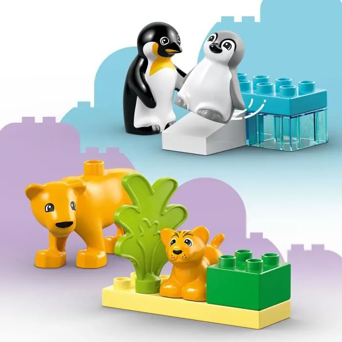 Lego Duplo 10442 Familles d'animaux sauvages - Pingouins et Lions, Jeu de construction éducatif 2 ans et plus, 10 pièces