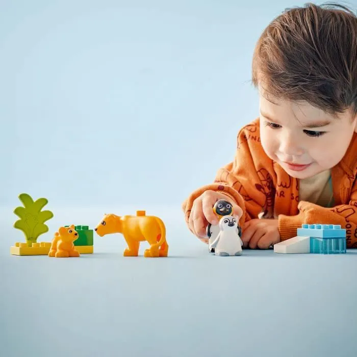 Lego Duplo 10442 Familles d'animaux sauvages - Pingouins et Lions, Jeu de construction éducatif 2 ans et plus, 10 pièces