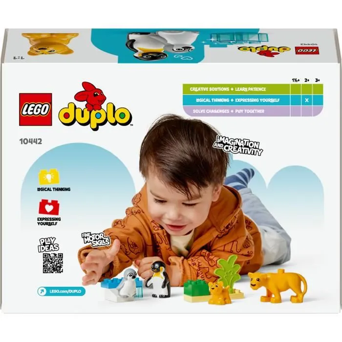 Lego Duplo 10442 Familles d'animaux sauvages - Pingouins et Lions, Jeu de construction éducatif 2 ans et plus, 10 pièces