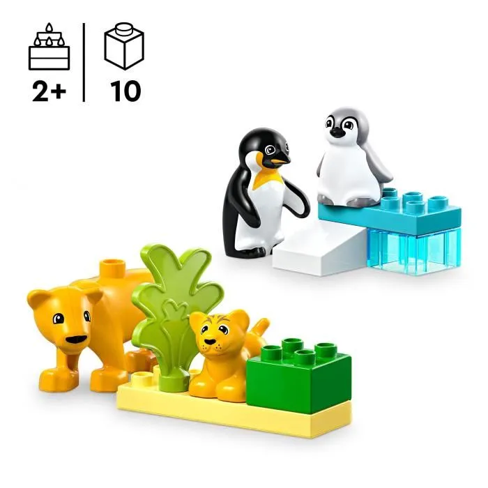 Lego Duplo 10442 Familles d'animaux sauvages - Pingouins et Lions, Jeu de construction éducatif 2 ans et plus, 10 pièces